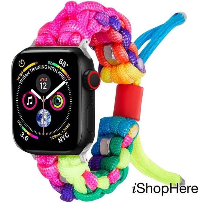 Strap Ap Watch Wrist Band Loop Rainbow Nylon Braided Tali Iwatch