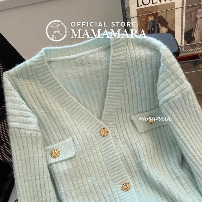 BEST SELLER MAMAMARA - ATASAN RAJUT WANITA PASTEL LENGAN PANJANG SIMPLE CLASSY MOTIF BALOK CARDIGAN 
