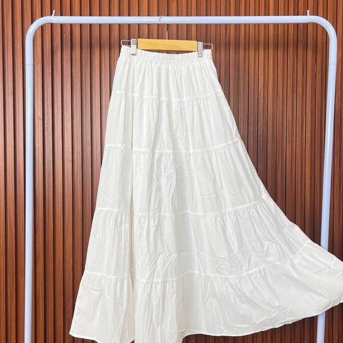 CAFAYA Rok Wanita Import  Rok Panjang Pita  Long Skirt Putih Model Panjang Susun