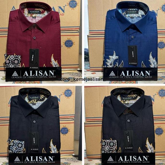 DISKON KEMEJA BATIK ALISAN SLIMFIT LENGAN PANJANG MOTIF TOSCA BIRU MAROON HITAM