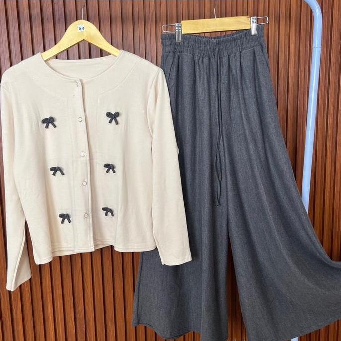 CAFAYA Setelan Celana Kulot Baju Panjang Oneset Kekinian OOTD Hijab Oneset Baju Muslim