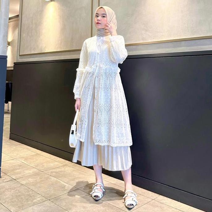 Black Outer Tunik Brukat Cardigan Brokat Lengan Panjang Outer Hitam atasan outher brukat Outer Broka