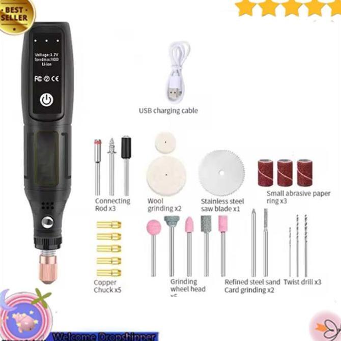 RULVOM VaKee Bor Listrik Mini Rotary Tool Cordless USB 16000 RPM 3.7V - HJ023 Wd27