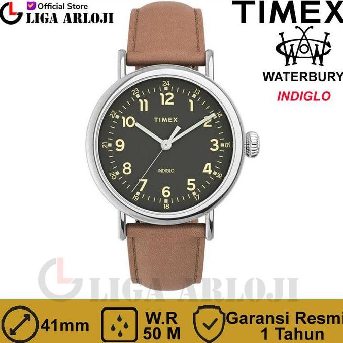 Timex Tw2V27700 Waterbury Jam Tangan Pria Analog Brown Leather