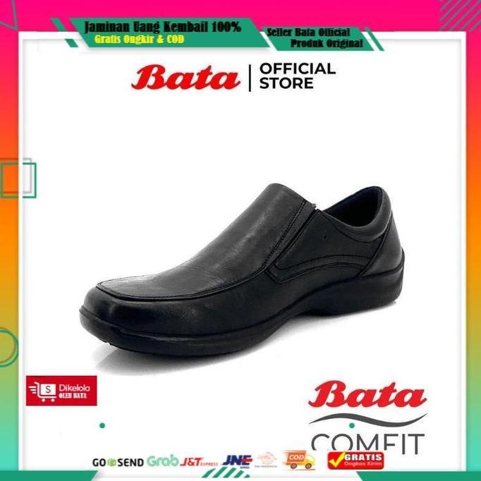 Brand Orinal Bata Comfit Sepatu Kerja Pantofel Pria Black - 8516169