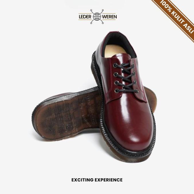 Lederweren - Leder Derby 2 Burgundy - Sepatu Formal Pria Burgundy Oxford Bahan Kulit Sapi Asli - Sep