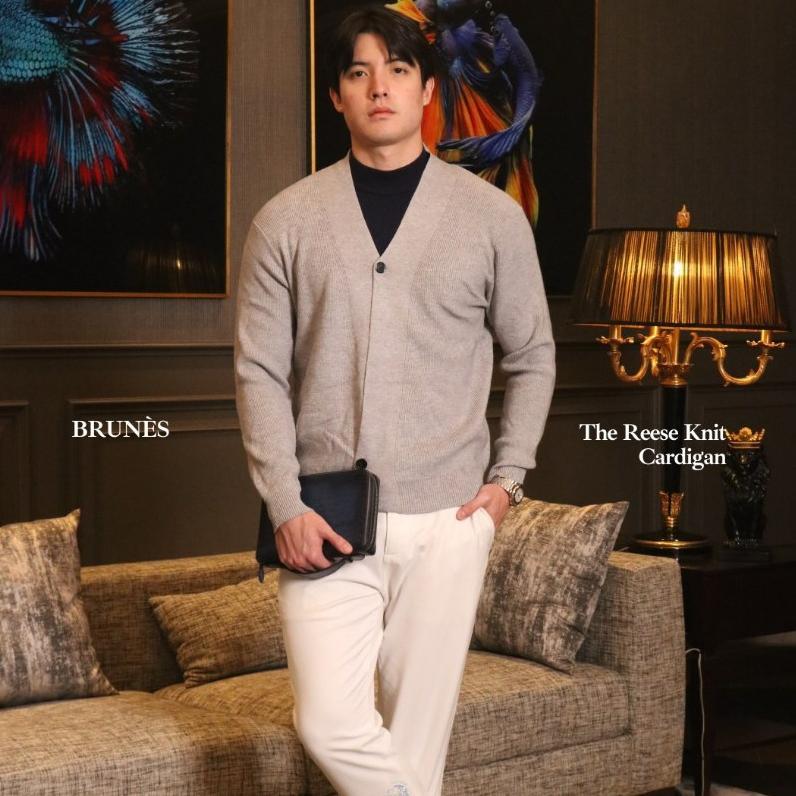 Brunes - Reese Knit Cardigan Pria Wol Rajut