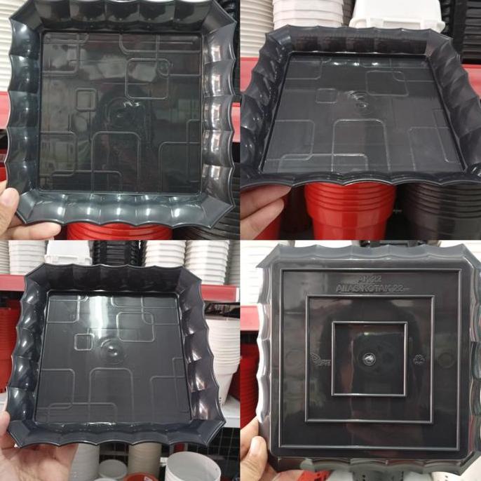 ] Tatakan Alas Pot Kotak 22 Putih Hitam Pot Plastik Segi Persegi Panjang