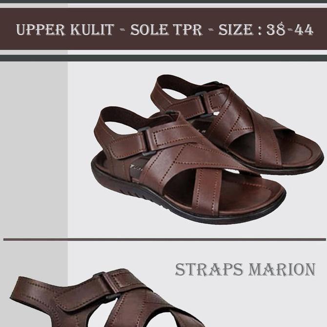 Sandal Kasual Pria Kulit Asli Ukuran Besar & Kecil 38-44 / Sendal Strap Distro Cowo Kekinian - R06 J