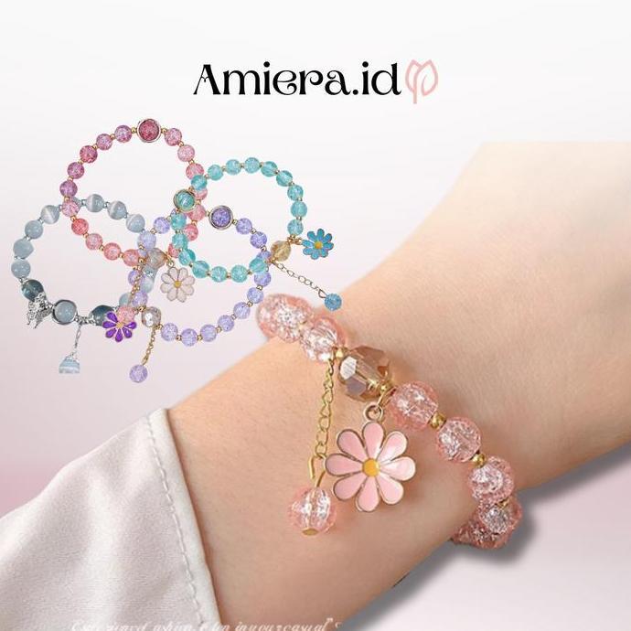 AM VZ574 Crystal Flower Tassel Bracelet Girl Gelang Manik Daisy Rumbai Bunga Kristal Wanita