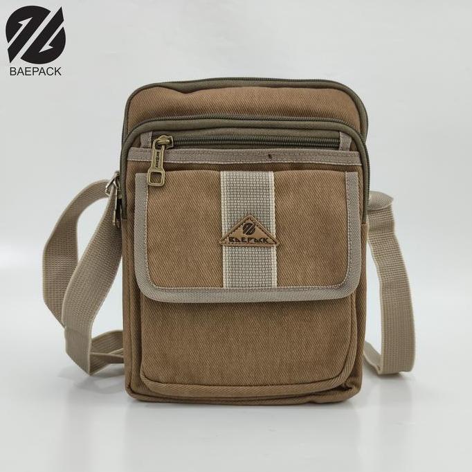 badu_seller - baepack tas selempang kanvas pria alfie cokelat muda original / tas bahu selempang can
