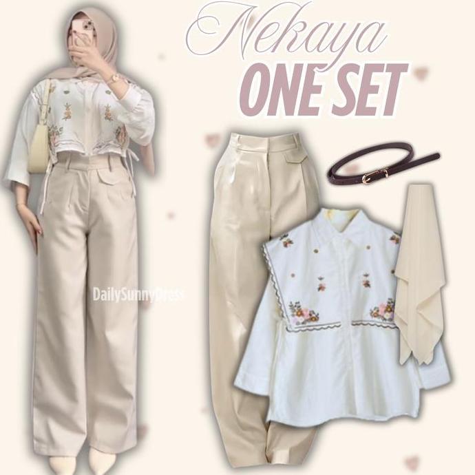 OOTD  Set Perempuan Korean Style (Kemeja Bordir Oro Pant Hijab Bella Square Belt) | DSD191   set  3 