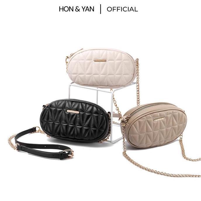 HONYAN Tas Selempang Wanita Kulit Slingbag Sling Bag  Oval Bulat Branded Original Terbaru - Nuber