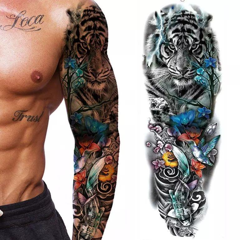 diskon tato temporer full tangan motif harimau koi tahan lama