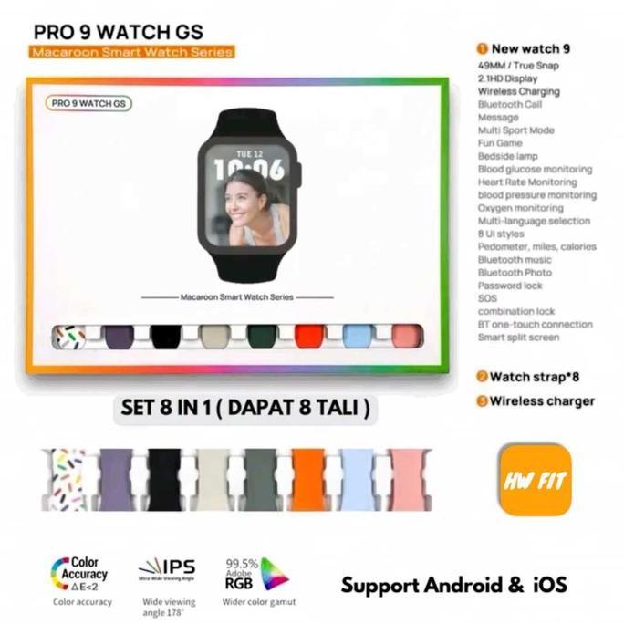 BLOODIBURS - SMARTWATCH PRO T9 PAKET LENGKAP 8 TALI JAM LAYAR