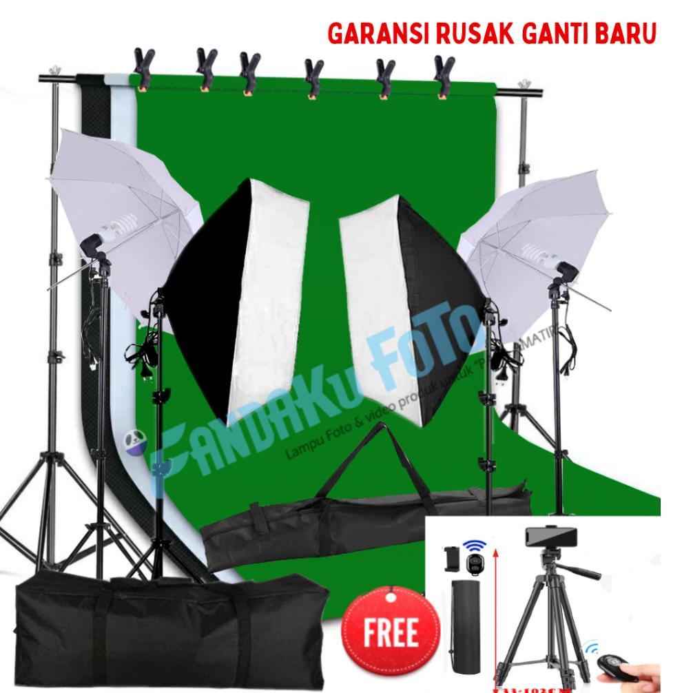 Paket Lighting studio softbox stand background dan umbrella
