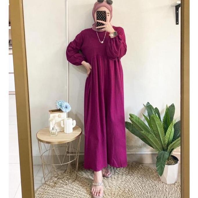 Deloza Balena Midi Dress Tunik Kaos Katun Polos Kekinian Dress Cotton Combed Muslim Panjang Wanita A