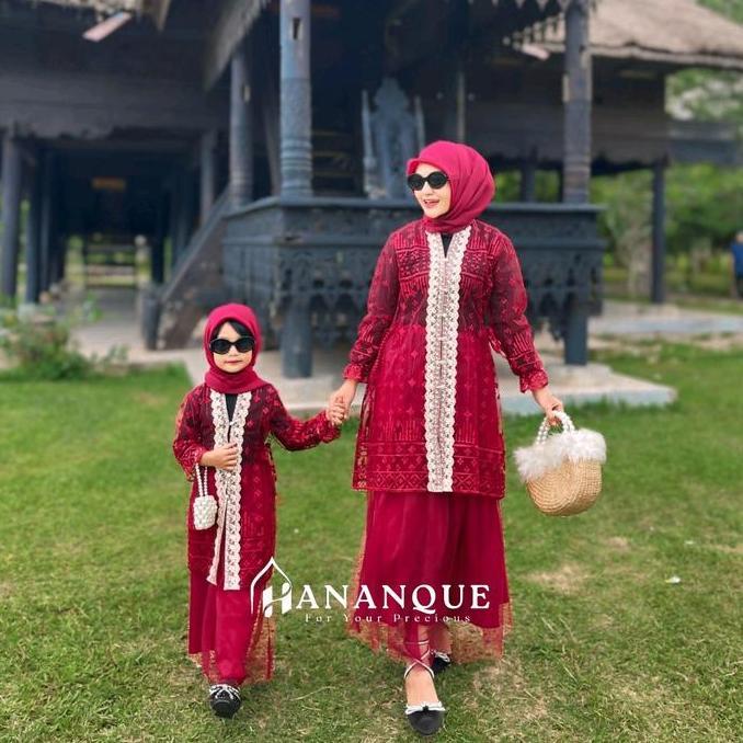 Hananque Laura Tunik Outer Brukat Kondangan  Couple Ibu dan Anak Usia 4-13 Tahun Brokat Lebaran Wani