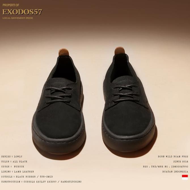 Sepatu Sneakers Kulit Pria Exodos57 Lowly All Black