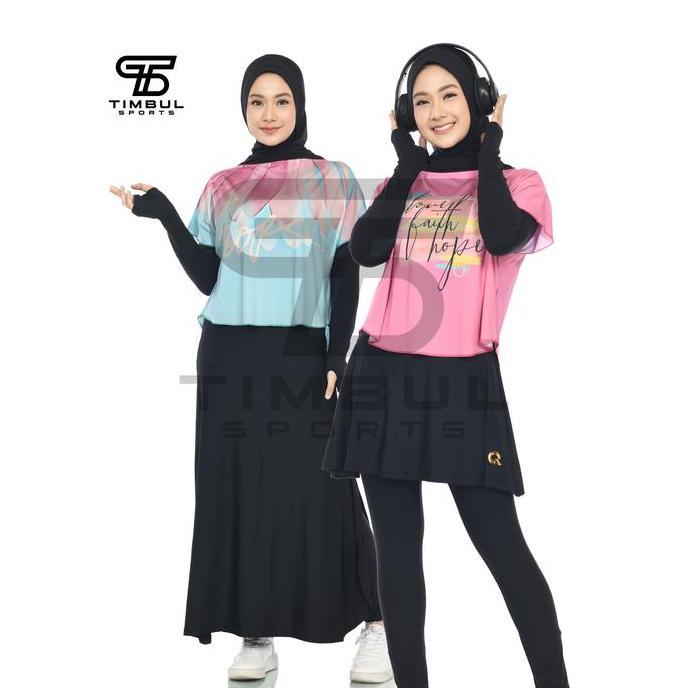 Stelan Baju Olahraga Wanita Muslimah Senam Renang Lari Bersepeda Legging Rok Hijab Rompi
