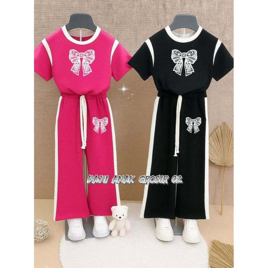 setelan baju anak perempuan usia 1-12 tahun motif pita skena terlaris / baju pita anak perempuan usi