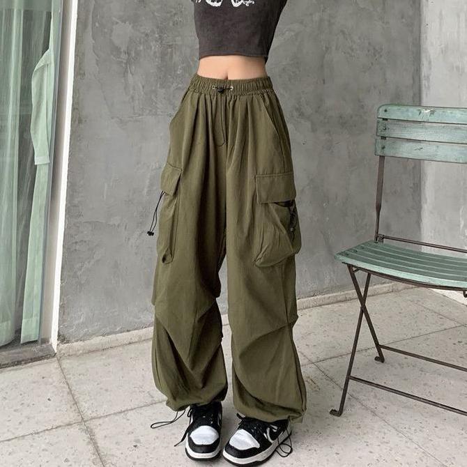 Unik N5  - Celana Cargo Wanita Korea Low Waist Gio Cargo Pants Fit Panjang Kulot