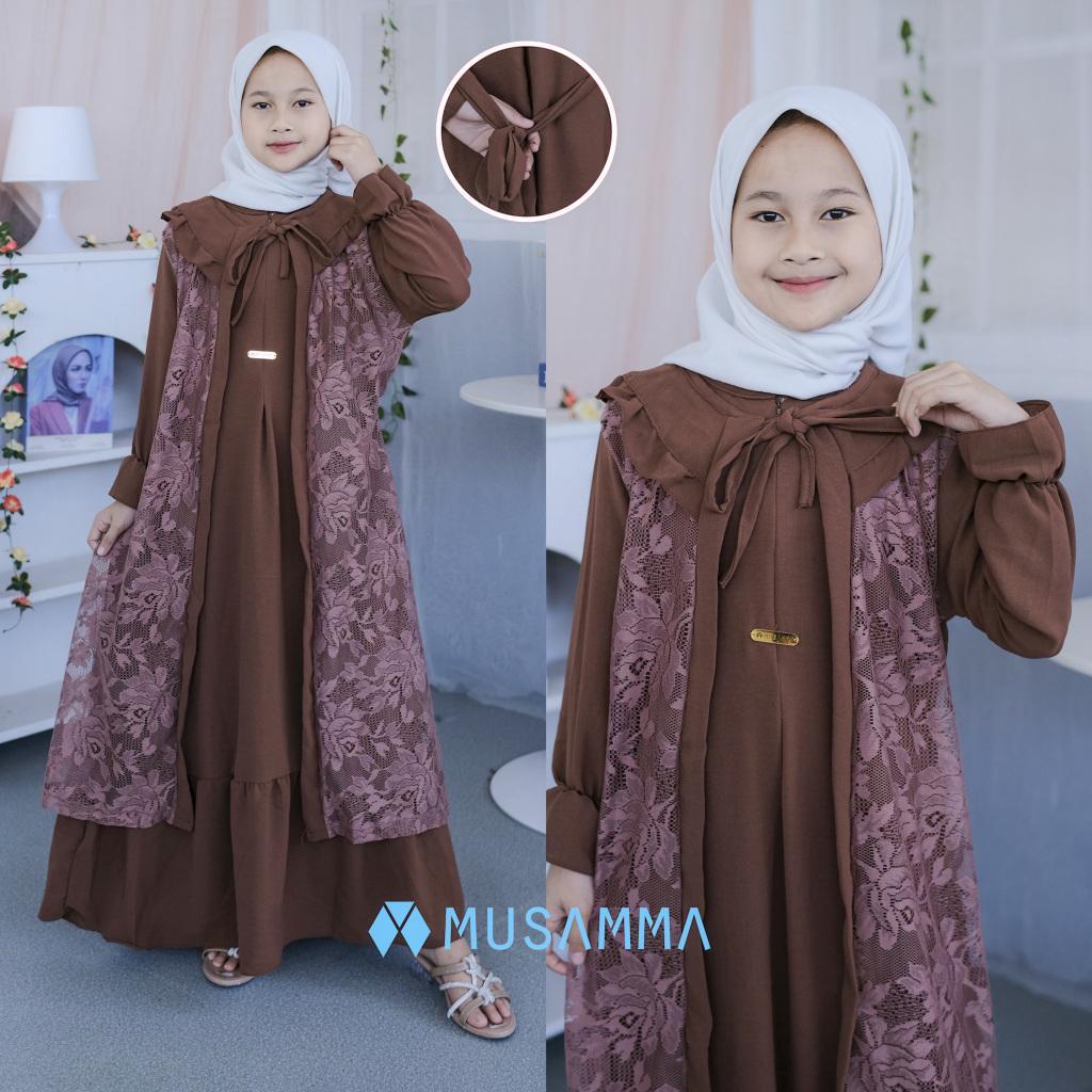 Dress Anak Mayra - Dress Anak Tanggung Airflow Crincle Premium Mix Brukat Malika Couple