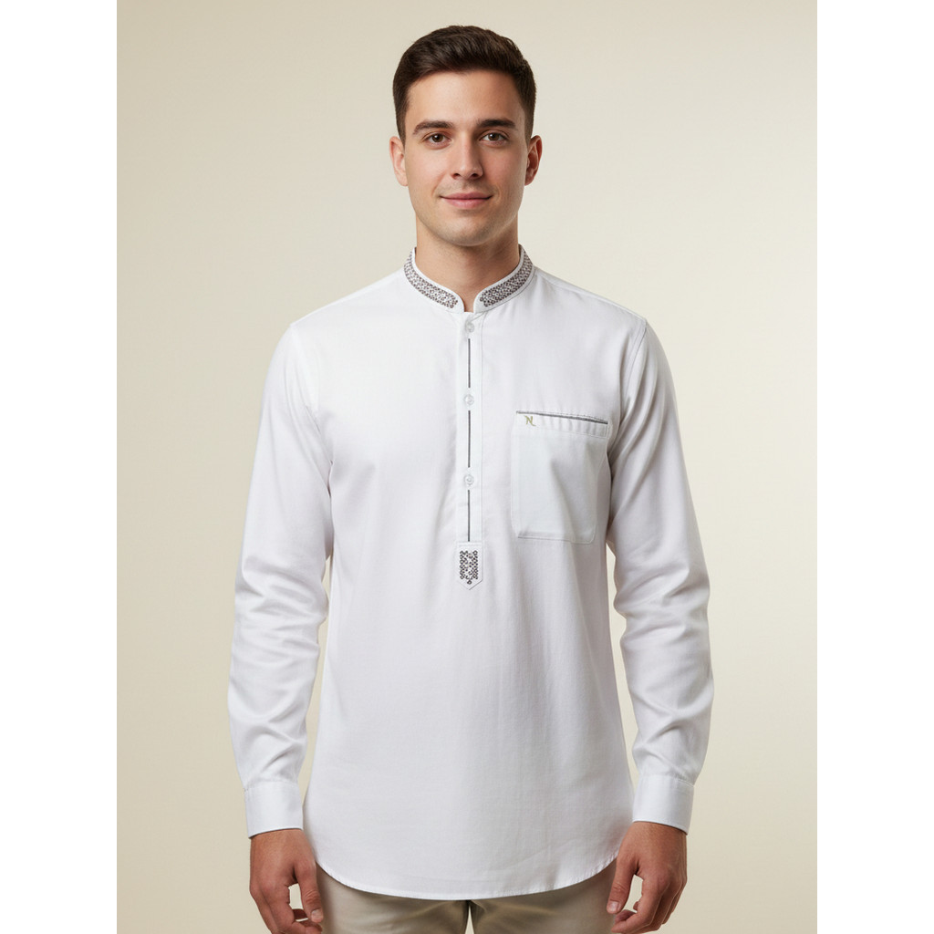 Kemeja Koko Pria Lengan Panjang Putih Bersih Bordir Mewah Baju Koko Dewasa Premium Original