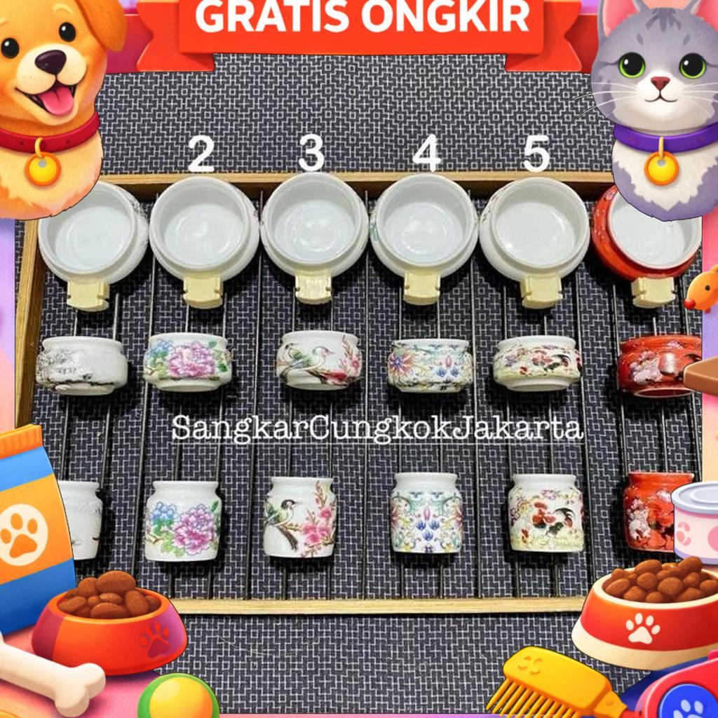 Cepuk Keramik Nanjing Style Pleci Kolibri Finch Ori Cungkok 3Pcs