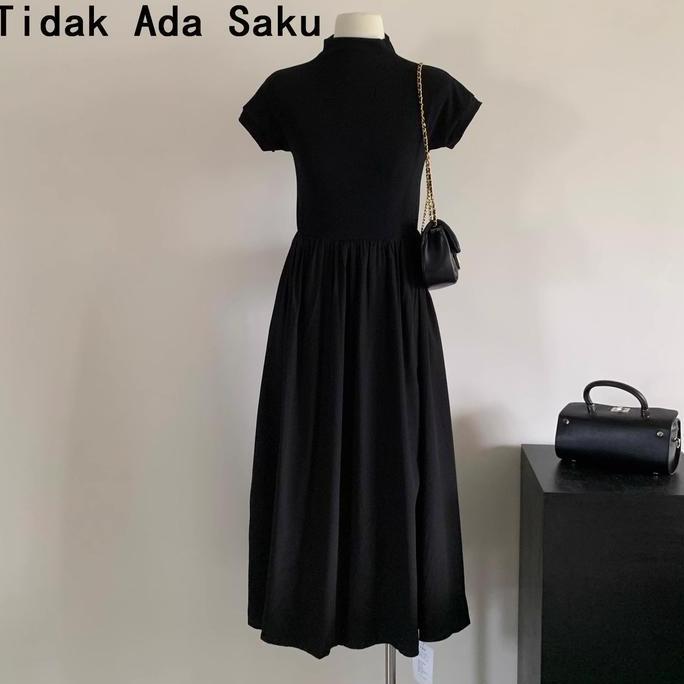 Xyxy- Cod Dress Korean Style Hitam Jumbo Panjang Dress Hitam Midi  Lengan Pendek Dewasa Dress Maxi T