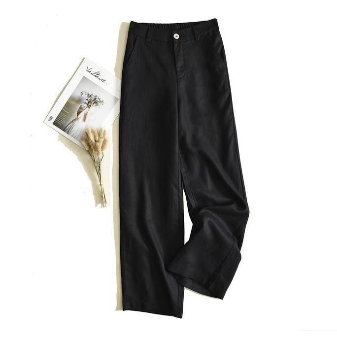 CELANA PREMIUM KATUN LINEN KULOT HIGHWAIST CELANA HITAM WANITA CELANA BASIC Kain Panjang