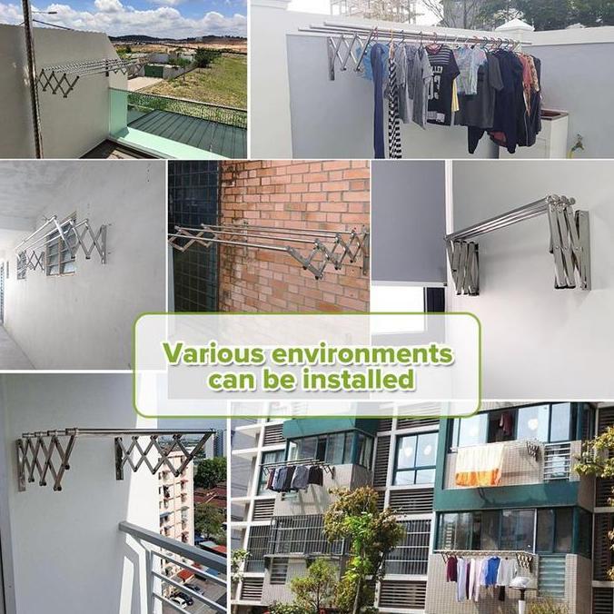 Xioxia- Jemuran Dinding Lipat Stainless Jemuran Baju Dinding 200Cm Jemuran Pakaian Dinding