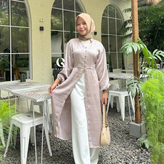 Busananew- Ghamara Shoya Tunic | Tunic Kain Silk Satin Wanita Muslim Panjang Mewah