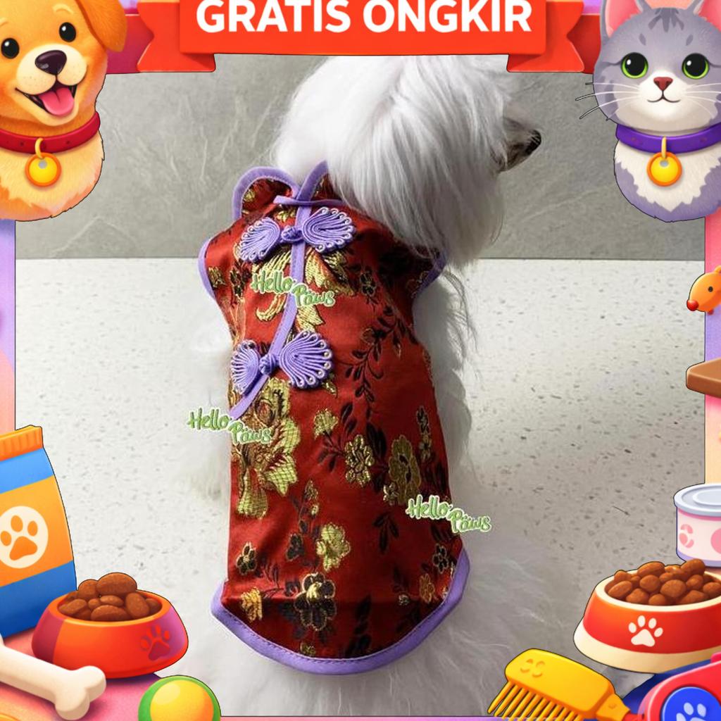Golden Flower Cheongsam For Pet - Baju Imlek Anjing Kucing Kelinci Dll