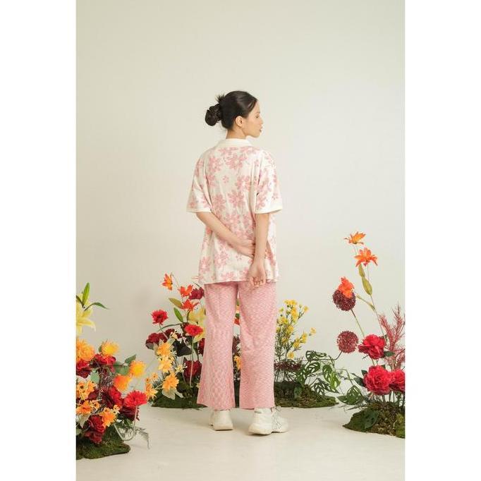 Premium Noir Sur Blanc Flora Lounge Shirt Off-White / Candy Pink