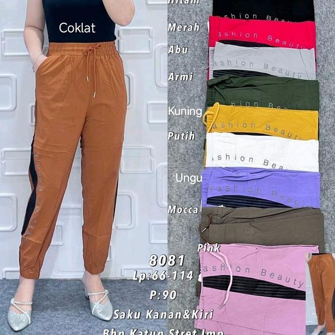 Pilihan Teratas- Celana Jogger Wanita Katun Bangkok Import Stretch Logo Bordir Mix Tile Lp 64-110 Cm