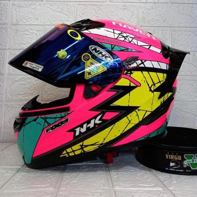 OK HELM NHK RX9 #RAVEN PINK YELLOW+VISOR IRIDIUM BLUE ''
