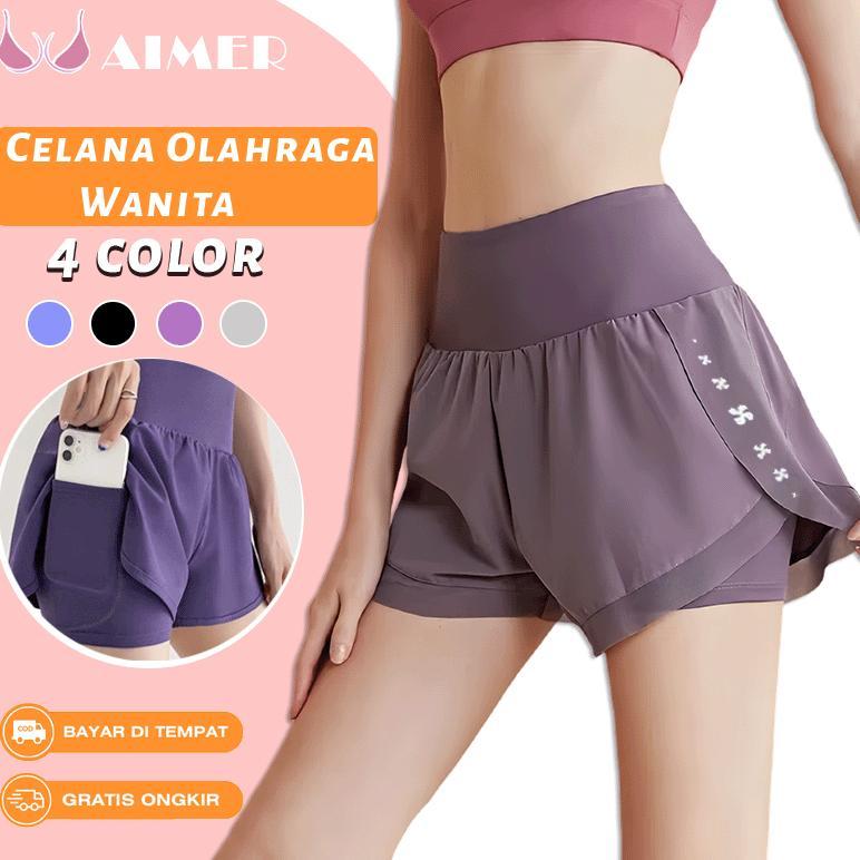 AIMER Celana Olahraga Pendek Wanita Legging Traning Sport Wanita Baju Senam Gym Fitness Yoga C0010G4