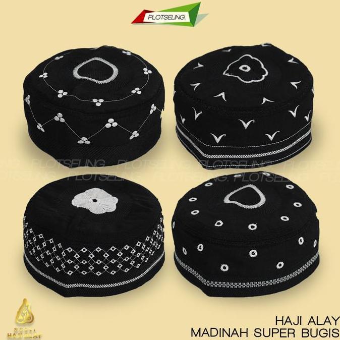 Uwouwo- Peci Kopiah Haji Madinah Bugis Super Motif Bordir Al Madinah Lokal Biru Coklat Merah Maroon 