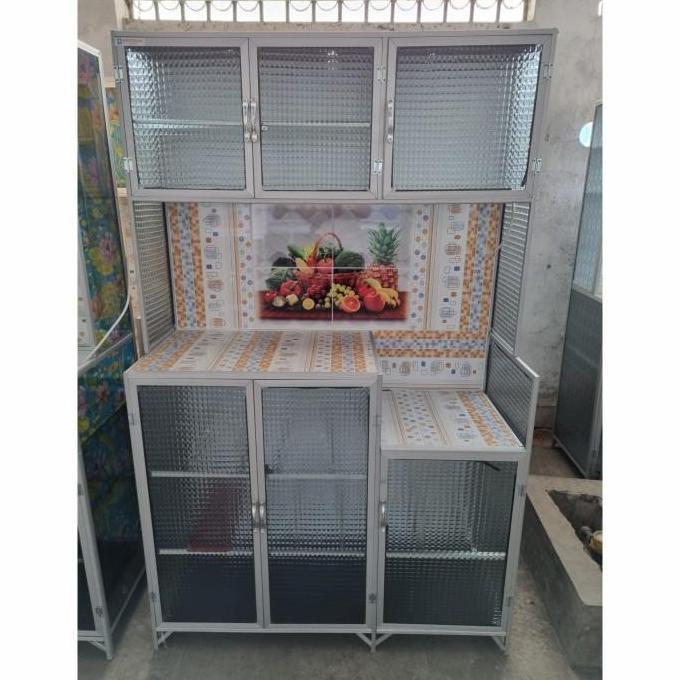 Thebest- Rak Piring 3 Pintu Aluminium Kaca