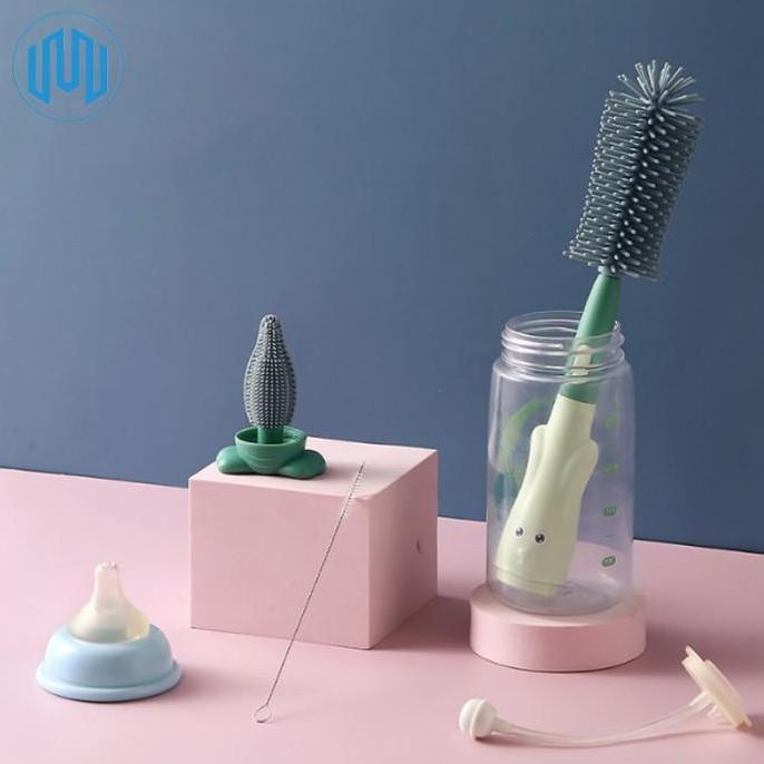 Thebest- Sikat Pembersih Dot Bayi Empeng Botol Gelas Sedotan 4in1 Spon
