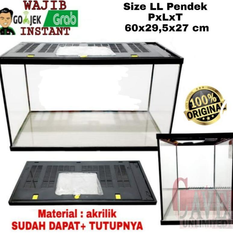 Terrarium gex nikita 60 cm LL pendek ceper kandang reptile + tutup