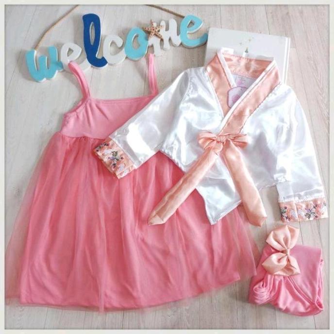 COD Gamis hanbok muslim anak 1-2 tahun hijab pita lucu korea Katun
