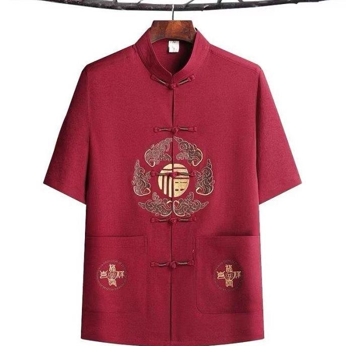 Chinese New Year Sale Baju Cheongsam Pria Baju Tradisional Kemeja Formal Baju Imlek Pria Bordir Koin