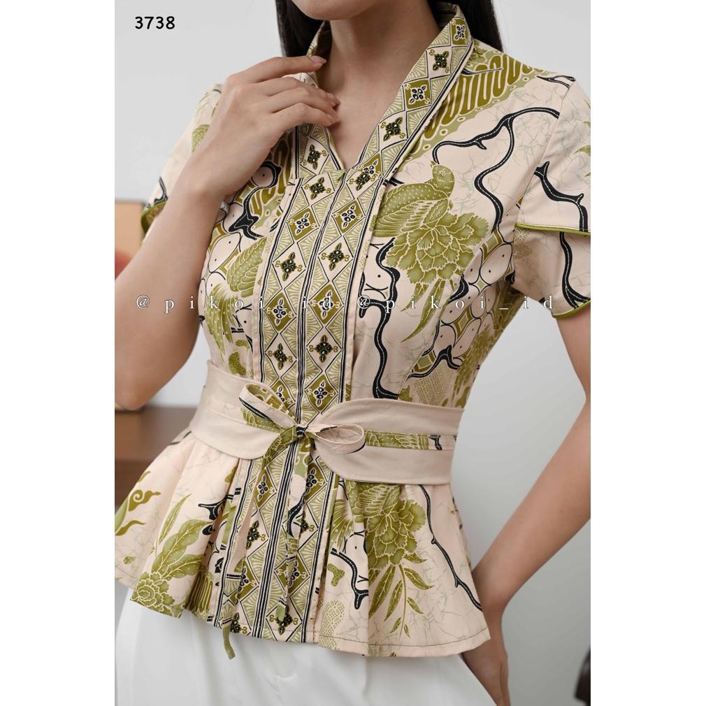 Murah Atasan Batik Wanita Lengan Pendek Busui Friendly / Baju Batik Wanita Modern Free Belt Lengan P