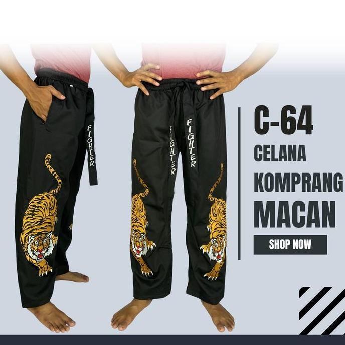 Celana Silat Komprang Hitam Bordir Macan C64 Pangsi Murah Berkualitas (TERBAIK) (TERBARU) (TERMURAH)