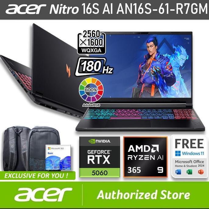 ACER Nitro 16S AI AN16S-61-R7GM RTX5060 8GB AMD Ryzen AI 9 365 16/512GB SSD Windows 11 OHS M365B 16"