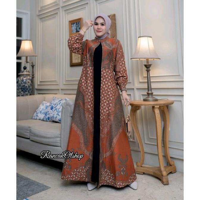 Sale Gamis Pesta Batik Kombinasi Jetblack Dress Batik Kondangan Terlaris Busui Muslim Wanita