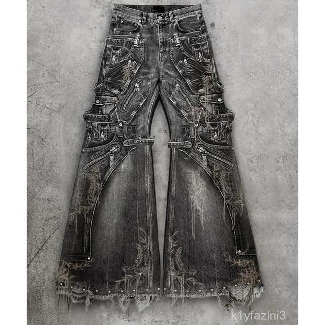 Promo  Ripped Baggy Jeans Oversized Pocket Zipper Washed Black High Waisted Y2K Jeans Men And Women 