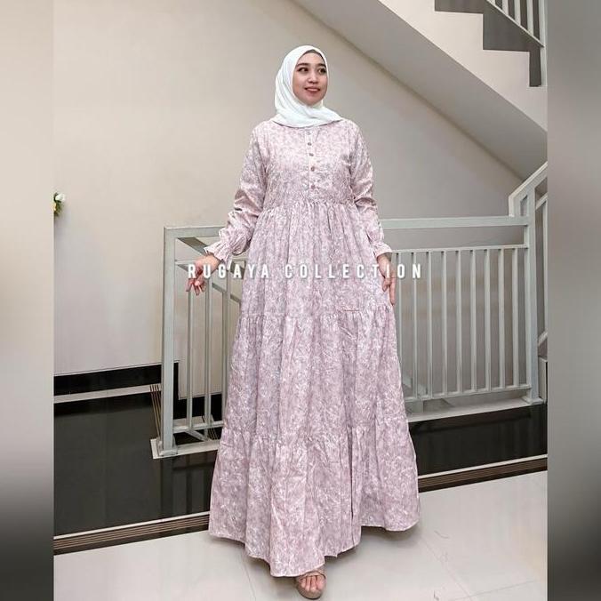 Promo Ready Stok Salvina Gamis Katun Bordil Motif Susun